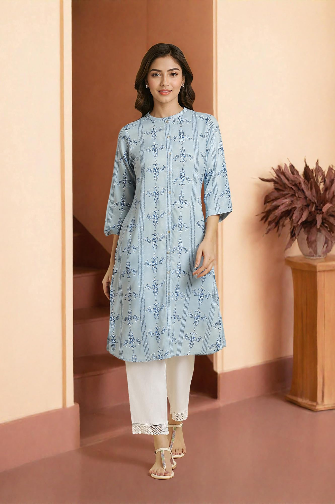 W For Woman WomenS Viscose Regular Kurta (23Auw19916-121809_Cool Blue