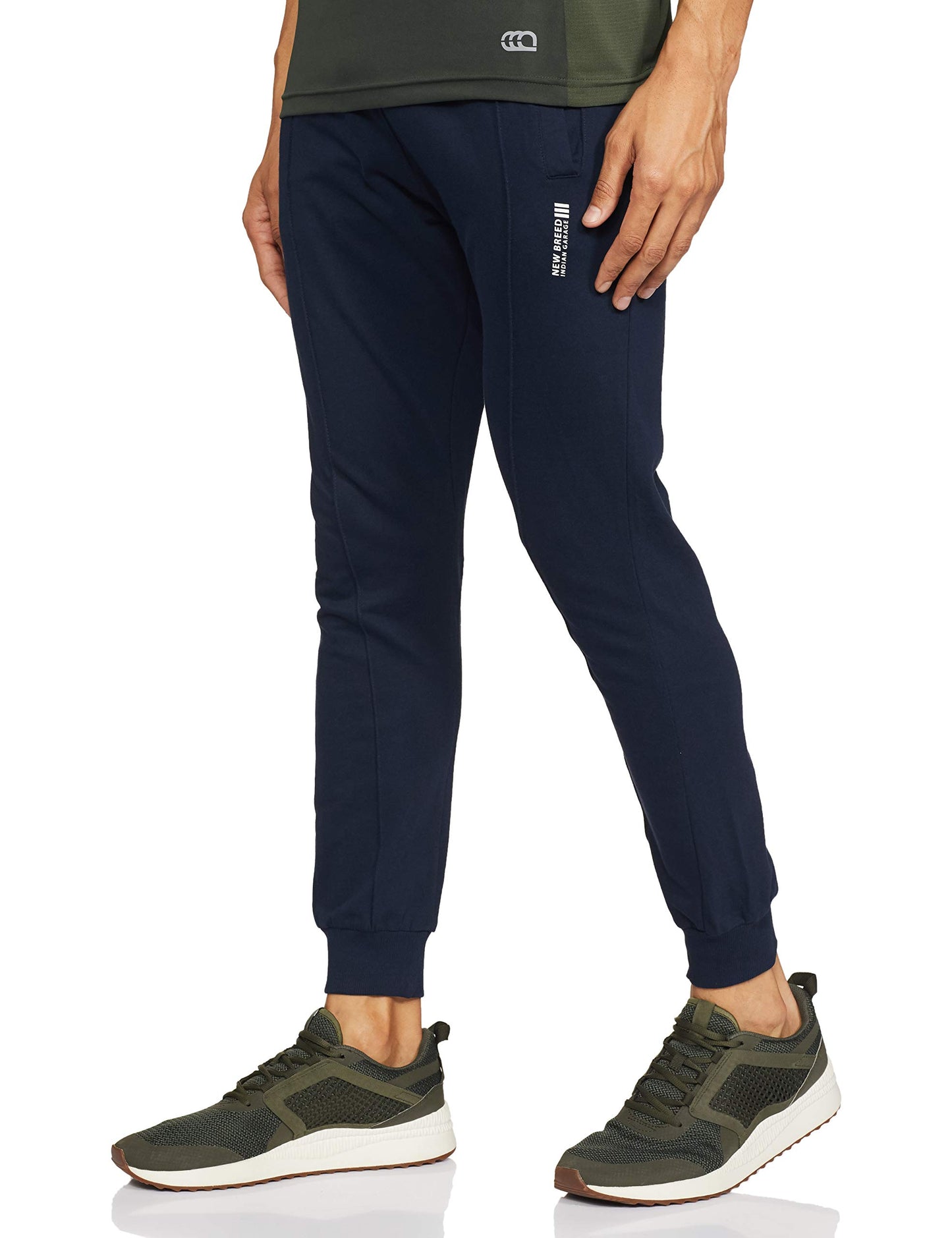 The Indian Garage Co Men Slim Fit Solid Mid-Rise Knitted Joggers Navy Blue