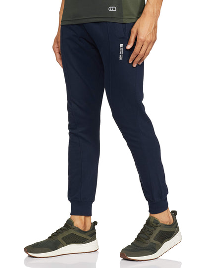 The Indian Garage Co Men Slim Fit Solid Mid-Rise Knitted Joggers Navy Blue
