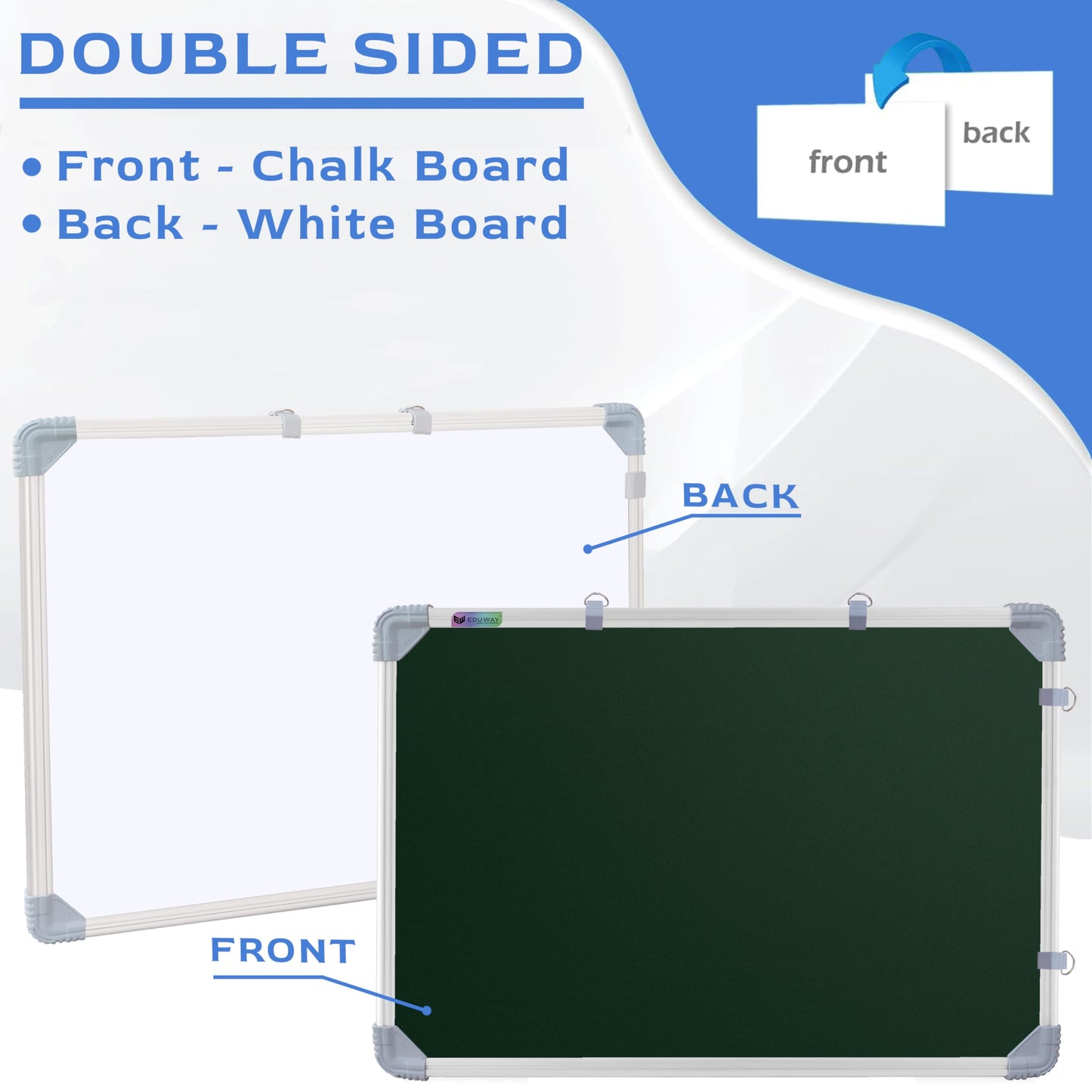 Eduway 2X2 Feet Kunj Non-Magnetic Double-Sided Chalk Board & White Board (Combo Pack) With 1 Wooden Duster, 2 Chalk Holders, 10