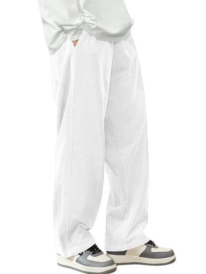 SHIENZY Mens Relaxed Sweatpants (1649_Corduroy Pant_White