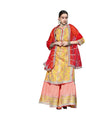 ishin Women's Yellow Gotta Patti Embroidered A-Line Kurta Set with Sharara and Dupatta