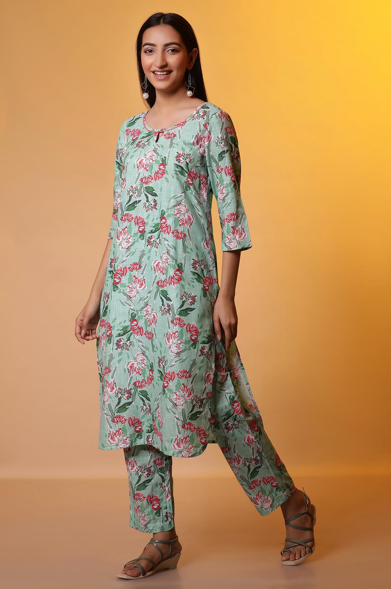 Aurelia Women's Floral Print Rayon Co-Ord Kurta Set with Trousers