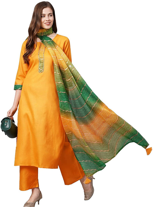 ANNI DESIGNER Women's Rayon Printed Kurta with Palazzo & Dupatta