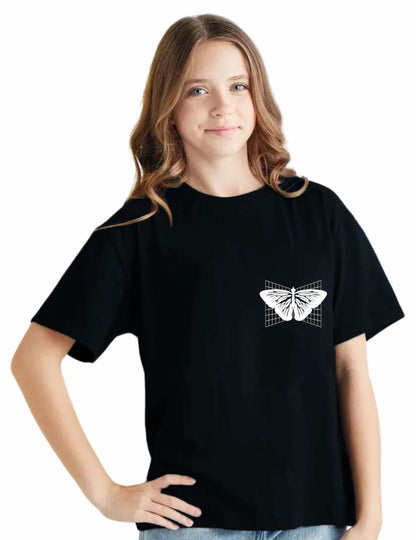 Uniplanet Store GirlS Cotton T Shirt With Round Neck Half Sleeves Butterfly Theme Graphic Prints Standard Length And Regular Fi