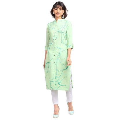 Nainvish Women'S Cotton Blend Straight Printed Kurti With Pant (Sd098-S_Green)