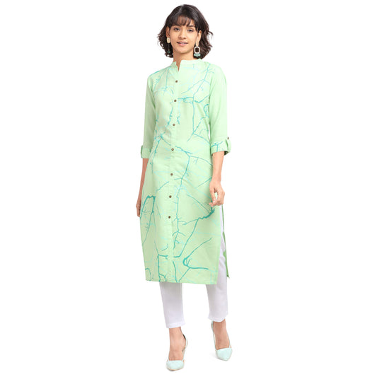 Nainvish Women'S Cotton Blend Straight Printed Kurti With Pant (Sd098-S_Green)