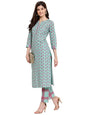 ANNI DESIGNER Women's Cotton Straight Kurta with Pant (KPT-COT-10029-SEA Green)