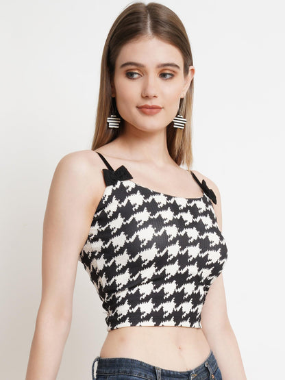 POPWINGS Casual Printed Bow Strap Crop Top for Women || Sleeveless Summer Crop Tops for Women || Stylish Trendy Crop Tops for Wo