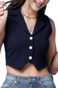 POPWINGS Casual Solid V-Neck Sleeveless Button Closure Waistcoat Crop Top for Women || Stylish Western Woman Crop Top for Summer
