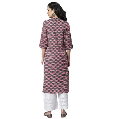 Stylum Women's Printed Cotton Slub Straight Kurta (Yellow)