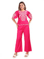 Womanista Womens Pure Cotton Solid Regular 2 PC Co-ord Set 9174_Fuschia