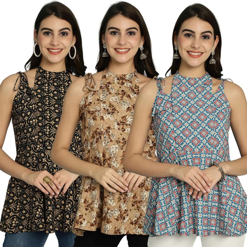 Pinkmint Halter Neck with Tie Back Short Combo Tops for Women ll Fancy Regular Fir Tops ll Casual Wear (Pack of 3)