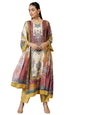 Libas Womens Printed Silk Blend Pakistani Kurta With Trousers And Dupatta