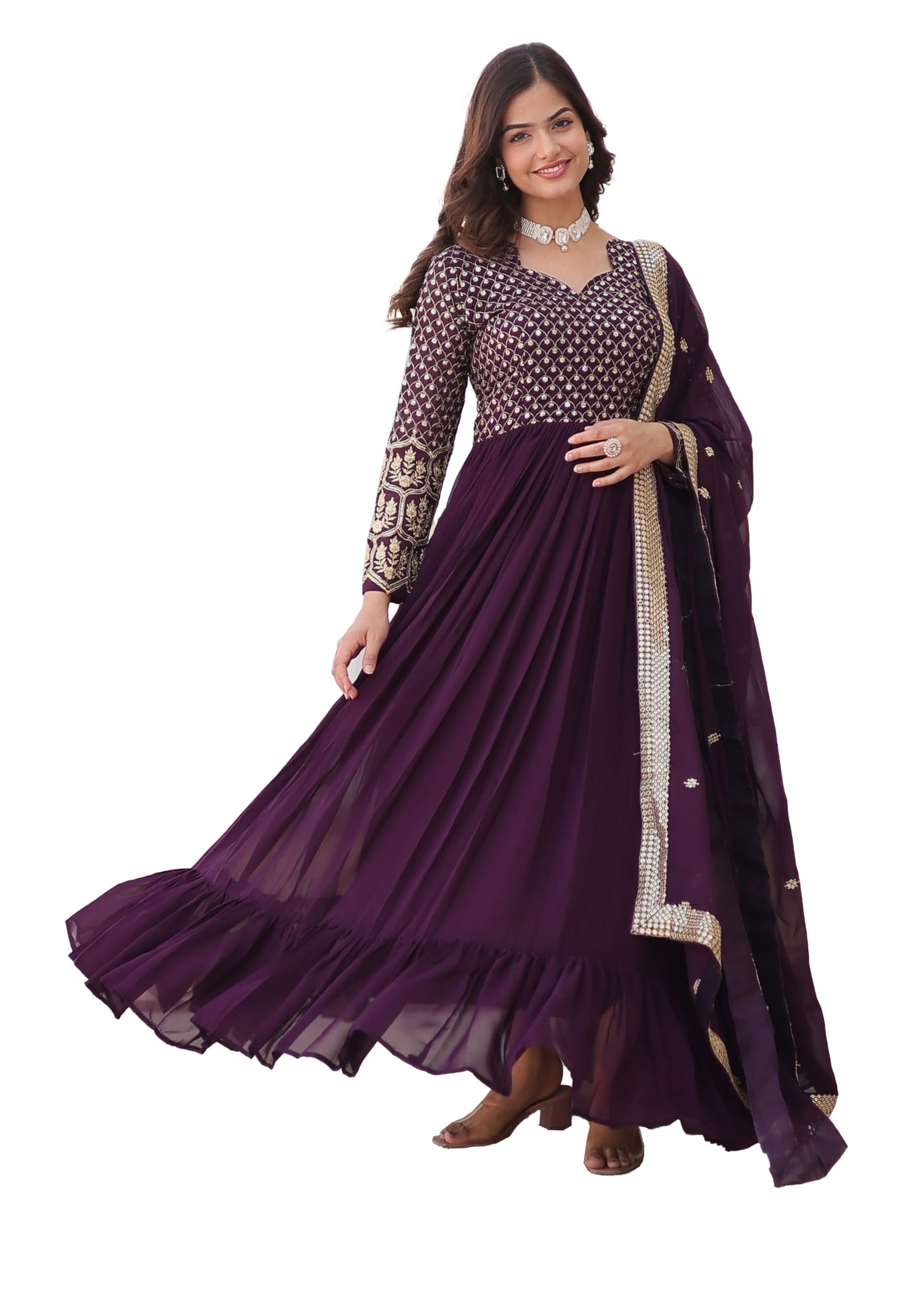 Fashion Basket WomenS Georgette Anarkali Kurta Set With Duptta For Women (In, Alpha, S, Regular, Purple)