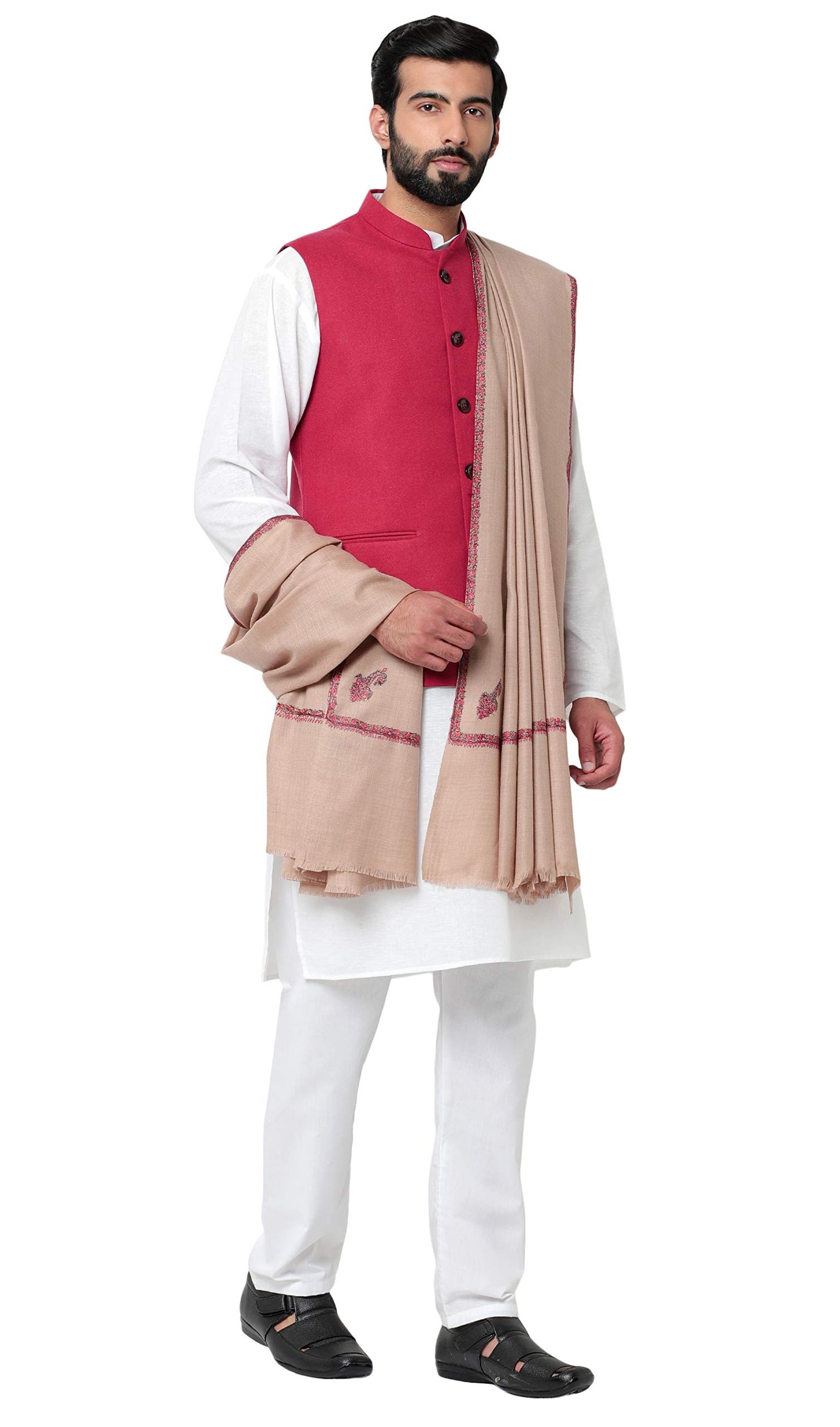 Weavers Villa MenS Embroided Border Kunj Pure Wool Lohi/Woollen Shawl, 125Cm X 250Cm