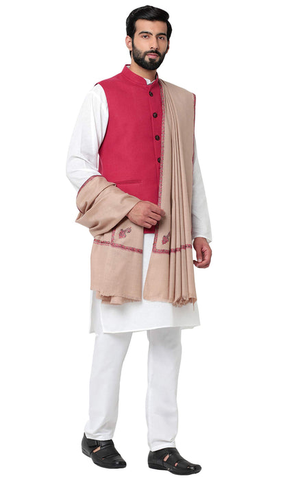 Weavers Villa MenS Embroided Border Kunj Pure Wool Lohi/Woollen Shawl, 125Cm X 250Cm