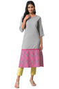 W for Woman Blue and Pink Printed Straight Kurta