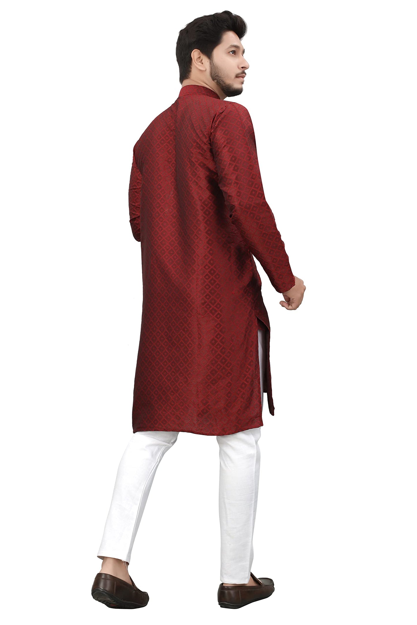 More & More Mens Cottan Blend Kurta Maroon