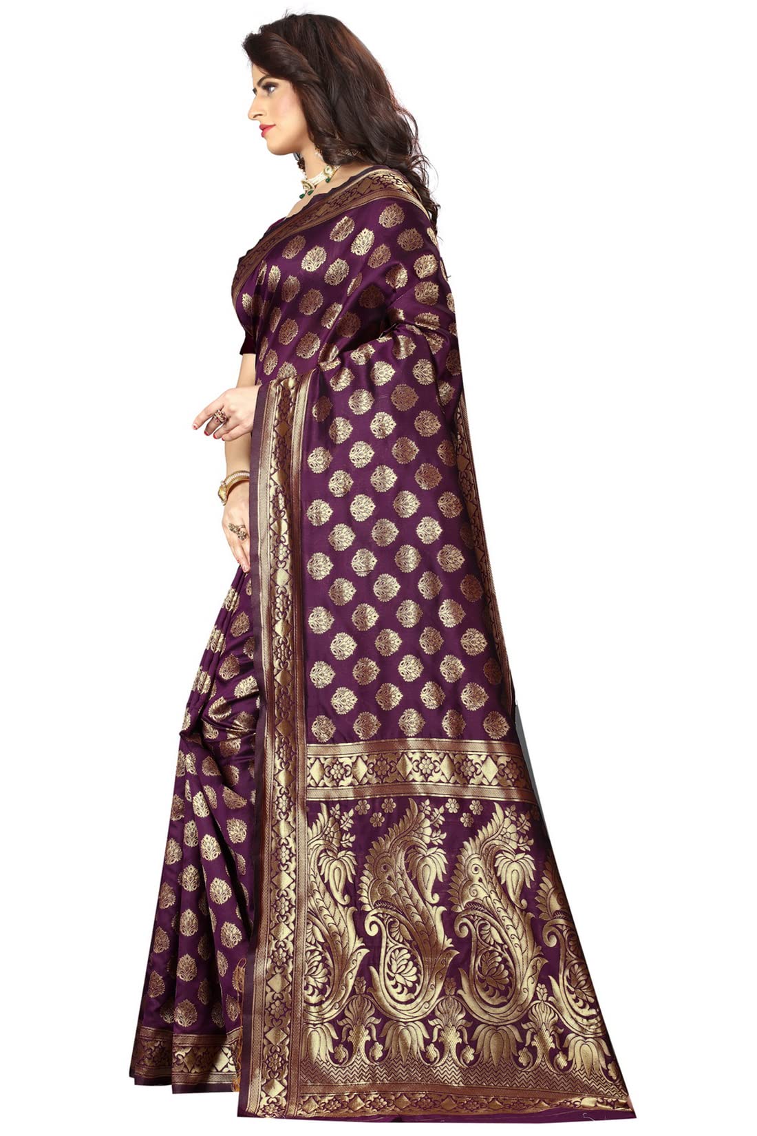 Shasmi Sarees Womens Art Silk Wine Kanchipuram Saree (SAN PARI 72 WINE)