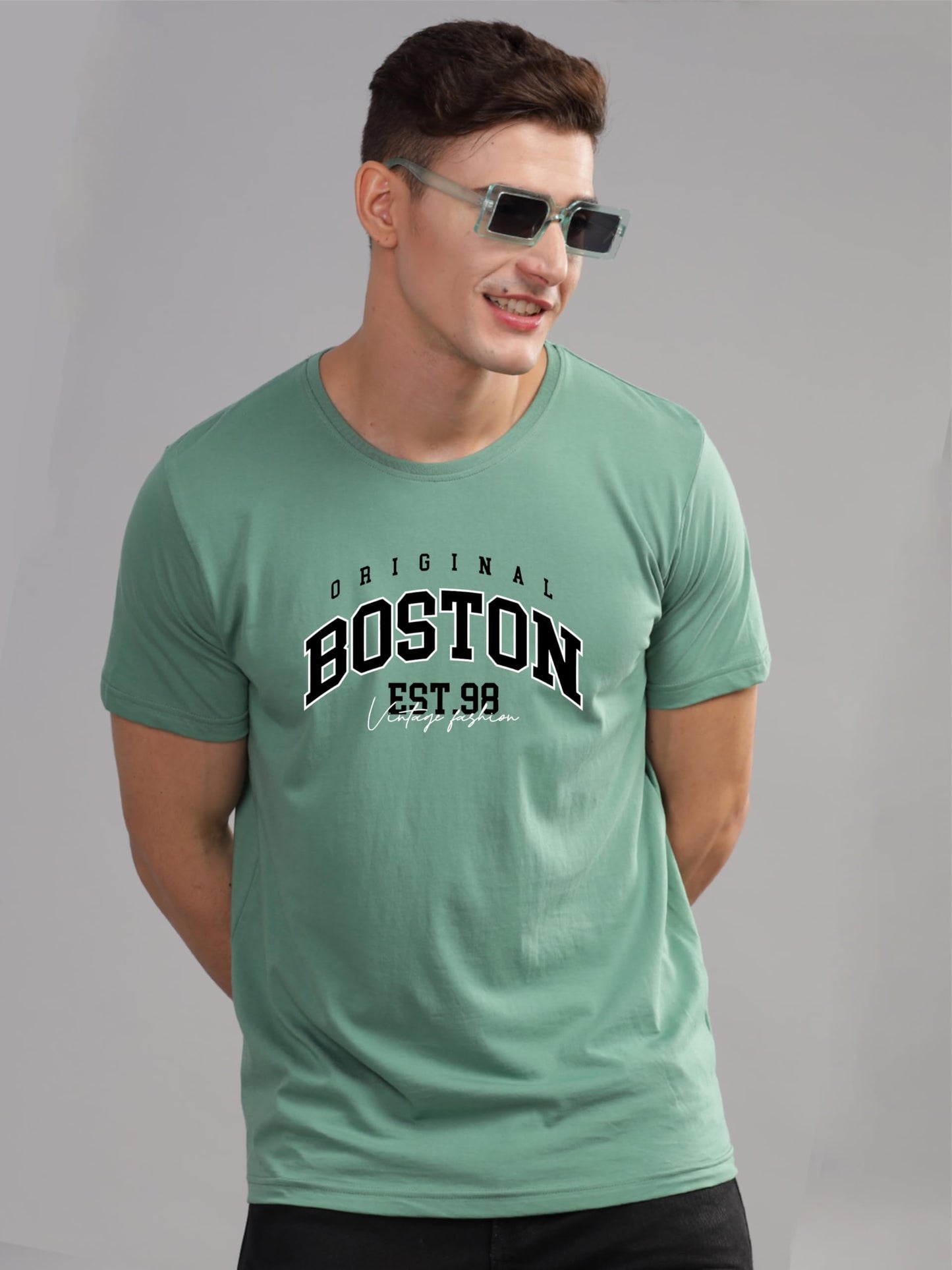 ADRO Mens Printed T Shirt - Premium Cotton Graphic Printed Tshirt - Pista T-Shirt - RN24-BOST-PT