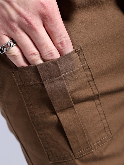 The Indian Garage Co Men Relaxed Fit Solid Mid-Rise Trousers Coffee Brown