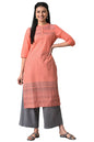 Peach Mandarin Neck Printed Kurta