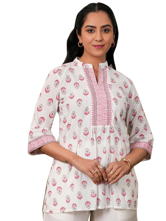 Libas WomenS Pure Cotton Printed Straight Kurtis (26867_White