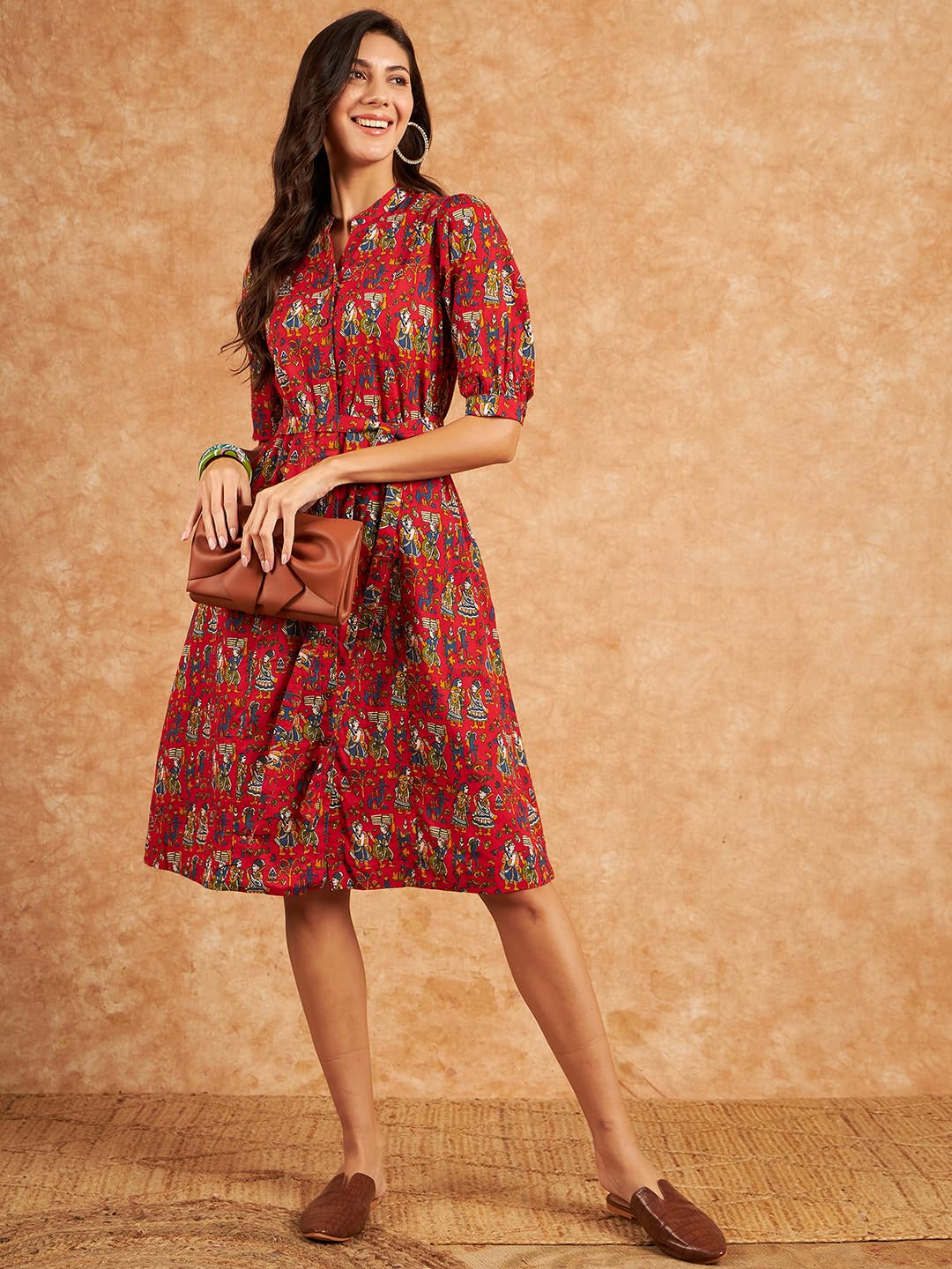 Modeve Women Red Ethnic Motifs Print Dress