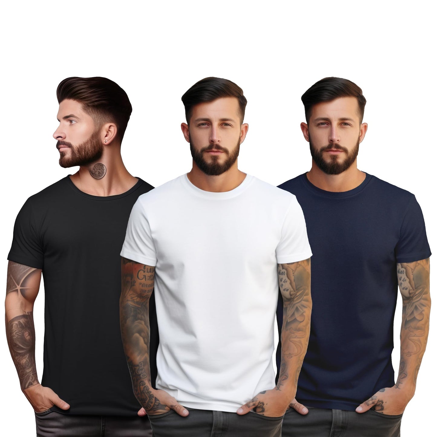 Peppyzone S to 5XL Cotton Round Neck Tshirt for Men - 100% Cotton, Half Sleeve, Combo Pack of 3 T Shirts for Men (in, Alpha, XL,