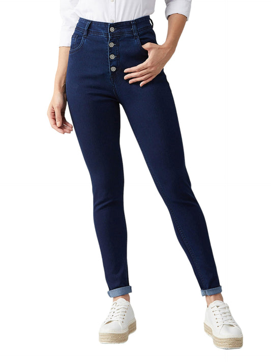 Dolce Crudo WomenS Navy Blue Skinny Fit High Rise Regular Length Clean Look Stretchable Denim Jeans(Doaw18Den02-77-71-26,Navy Bl