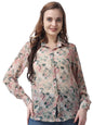 POPWINGS Printed Full-Sleeves Regular-Fit Polyester Printed Shirt for Women Stylish Western Casual Wear Beige