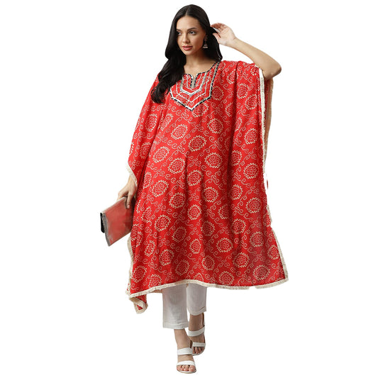 Stylum Women's Bandhani Print Rayon Kaftan Kurta (Red)