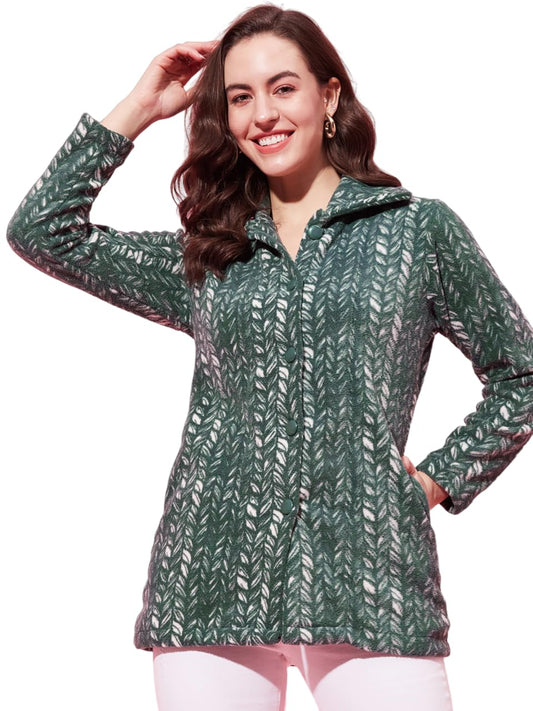 Modeve Women Printed Full Sleeve Olive Jacket For Winter