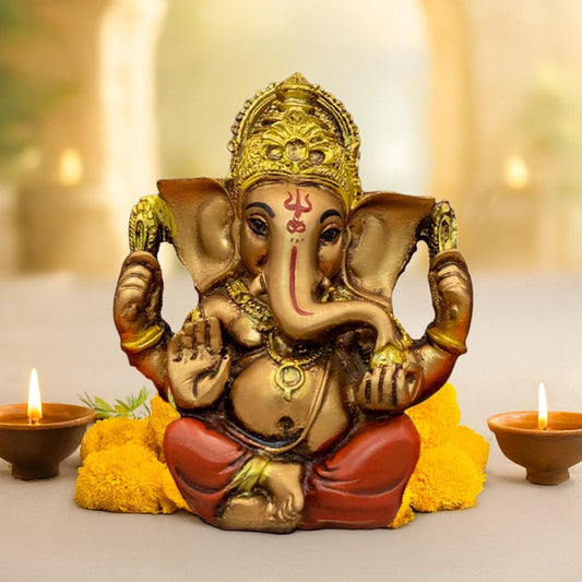 Astrotalk Ganesh Idol in Resin Red-Gold Royal Finish | Compact Ganesha Idol for Car Dashboard, Mandir for Home | Ganpati Murti for Temple or Puja Mandir | Ideal Return Gifts | 9.5x9.5x11 cm | 1 Piece