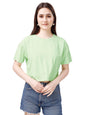 ELLITI Soft Rich Cotton Cyan/See Green Half Sleeve | Round Neck | Oversized/Loose Fit | Down Solder | Plain/Soild Crop Top for W