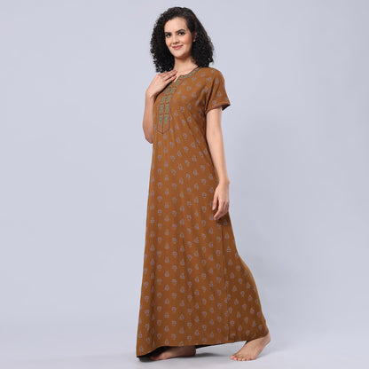 Evolove WomenS 100% Rayon Supersoft With Beautiful Embroidery Long Maxi Night Gown Nighty Dress With Pocket, Most Comfortable A