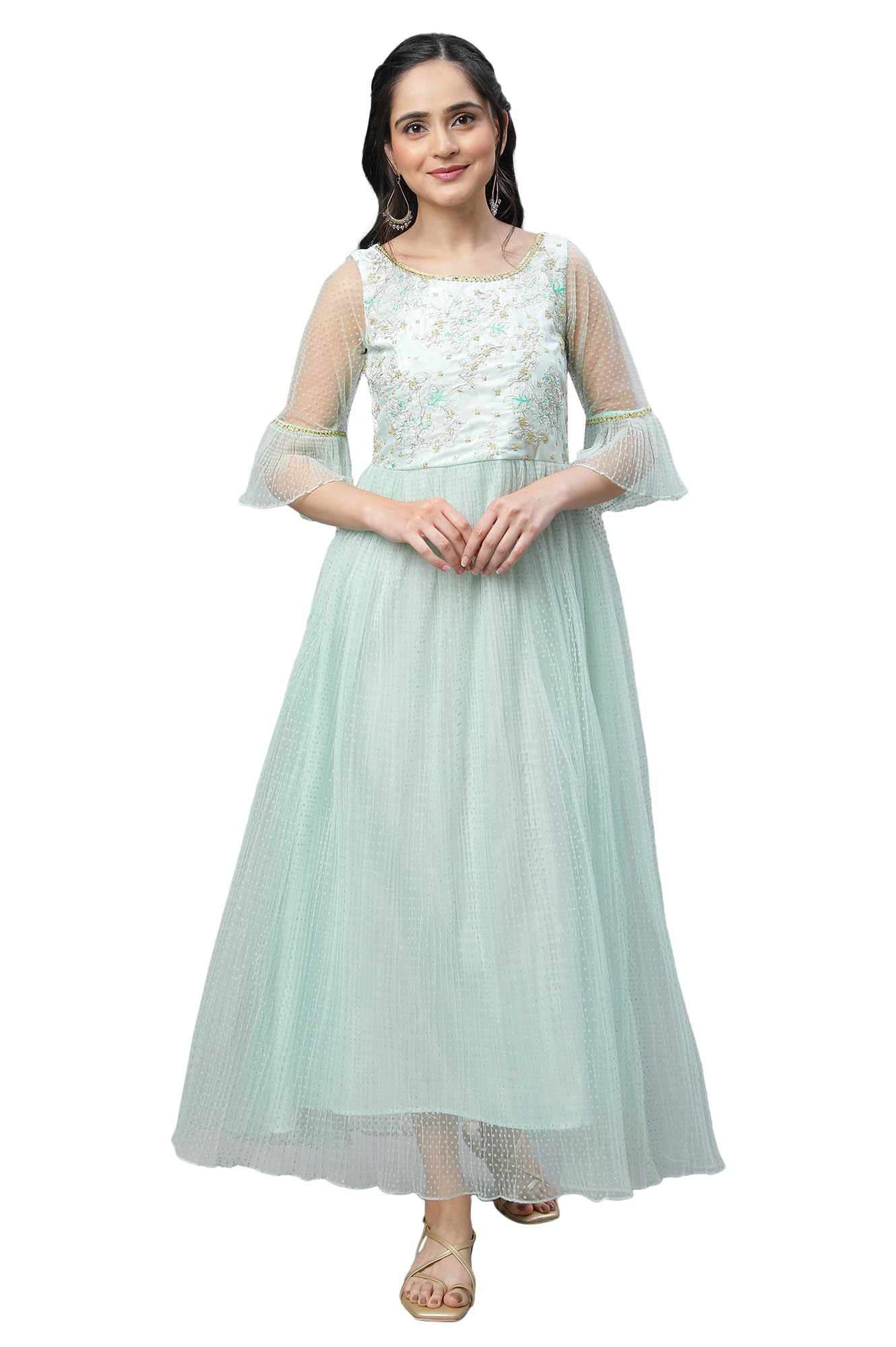 Aurelia WomenS Polyester Classic Ankle Length Dress (23Fea14044_Green