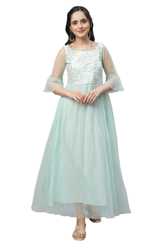 Aurelia WomenS Polyester Classic Ankle Length Dress (23Fea14044_Green