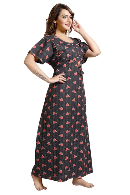 Fabme WomenS Cotton Printed Nightwear Nighty - Black
