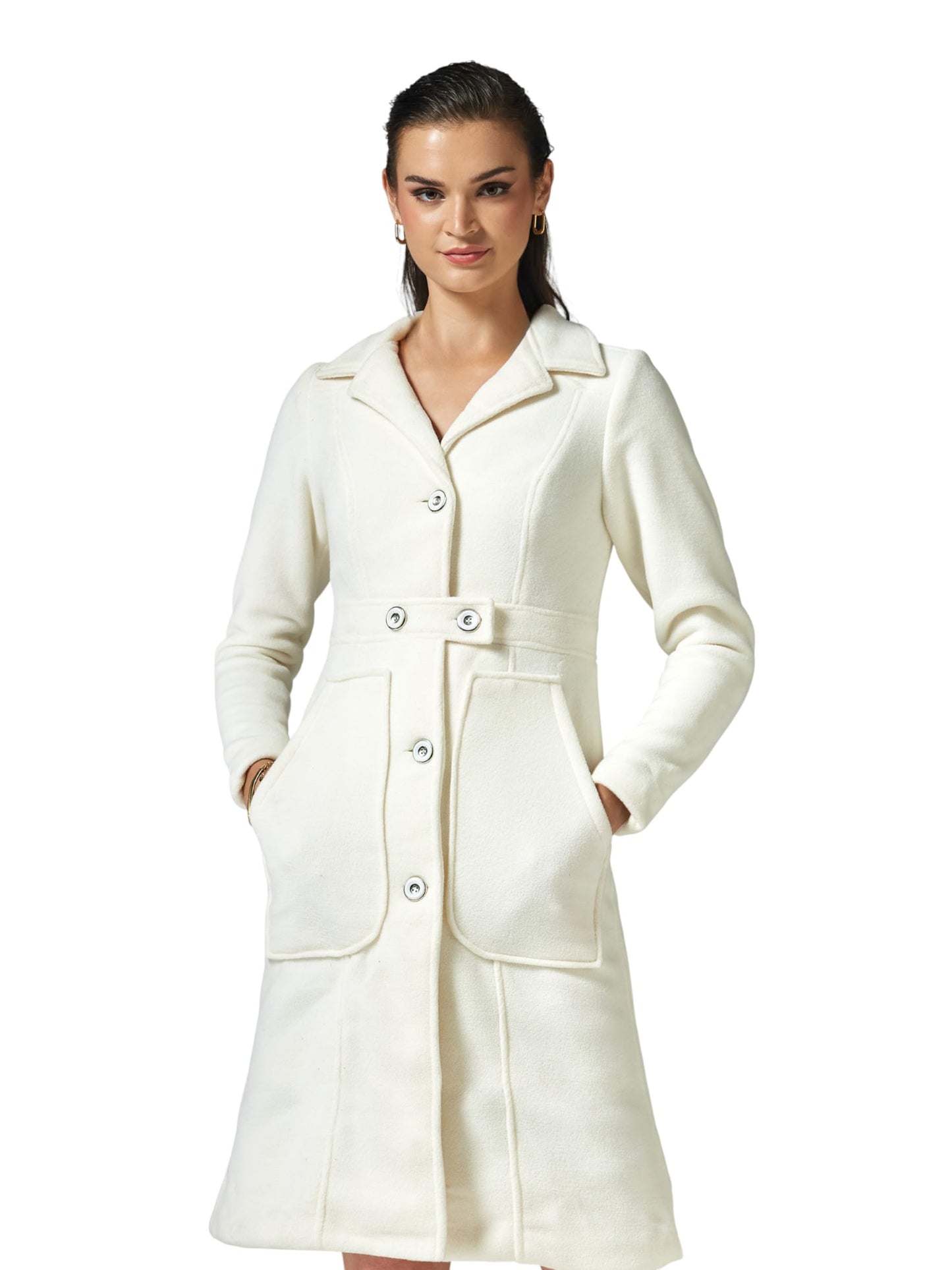 Miss Chase Womens Shirt Collar Full Sleeves Patched Pocketed Longline Winter Wear Jacket (MCAW25JKT99-71-114-06, Off White, XL)
