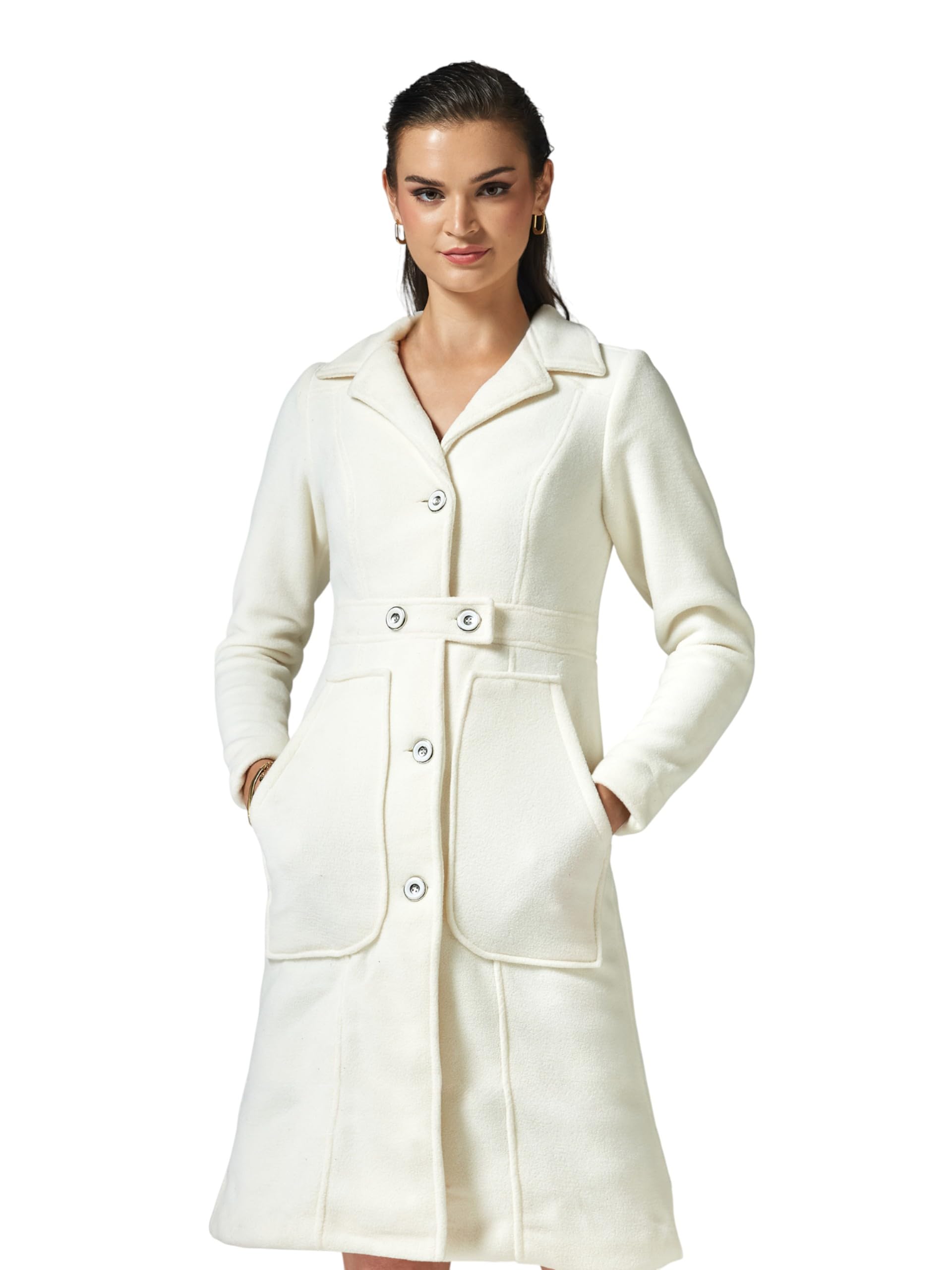 Miss Chase Womens Shirt Collar Full Sleeves Patched Pocketed Longline Winter Wear Jacket (MCAW25JKT99-71-114-06, Off White, XL)