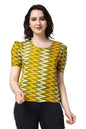 POPWINGS Casual Printed Puff Sleeves Round Neck Top for Women || Stylish Latest Summer Tops for Women || Hip-Length Women Top Ye