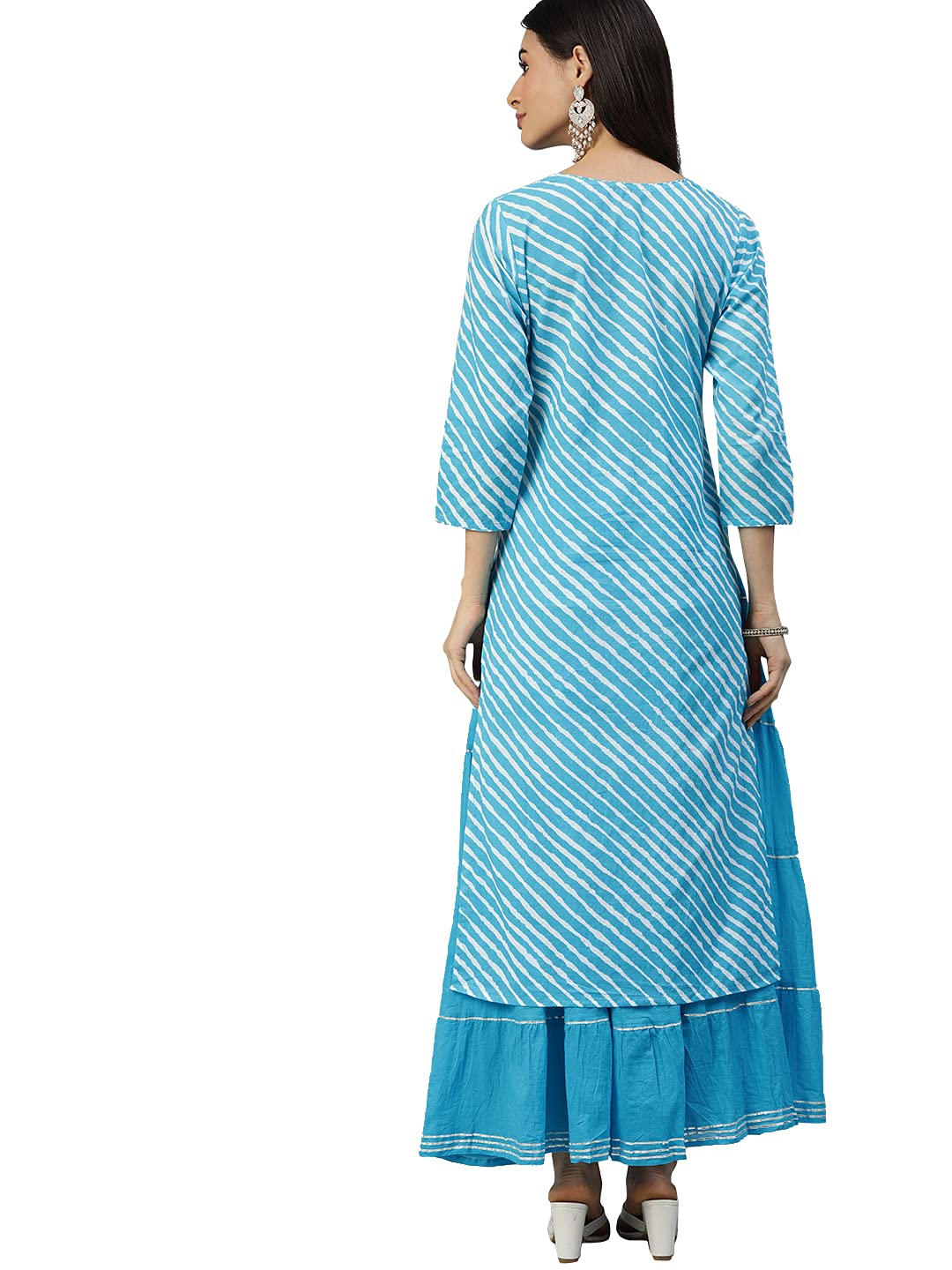 ishin Women's Pure Cotton Blue Embroidered & Sequinned Straight Kurta suit set with Skirt