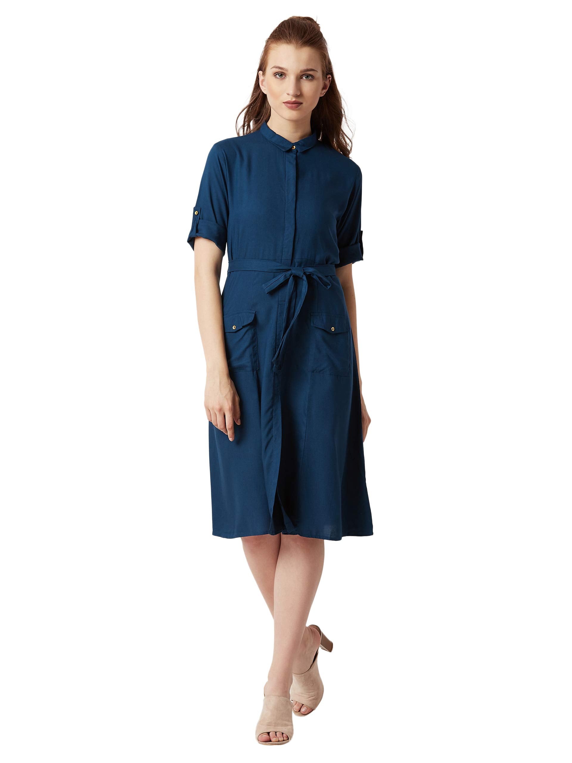 Miss Chase WomenS Rayon Shirt Dress(Mcaw18D11-74-71-03,Navy Blue,Small)
