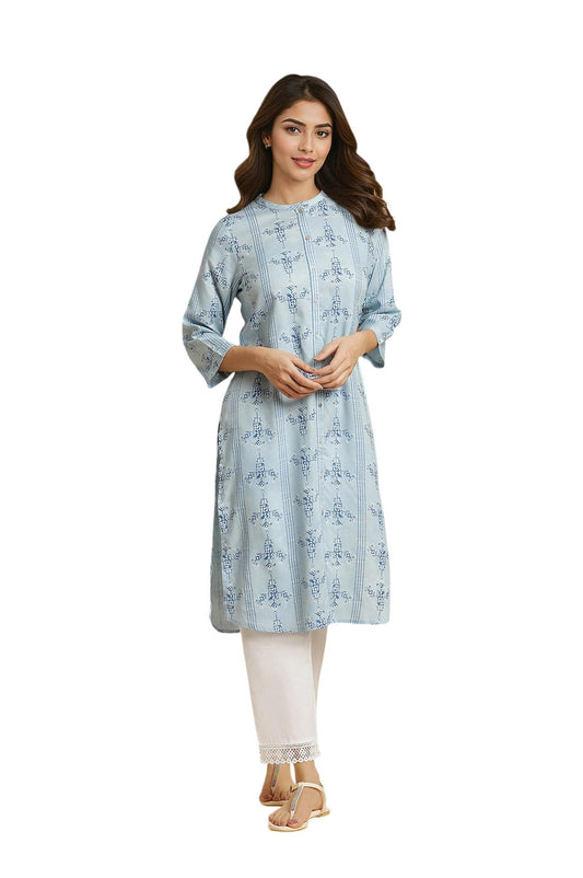 W For Woman WomenS Viscose Regular Kurta (23Auw19916-121809_Cool Blue