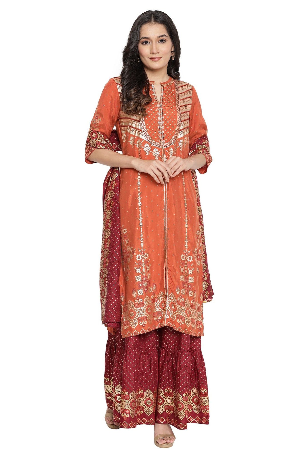 Aurelia WomenS Viscose Regular Kurta (21Aua12507-501924_Cinnamon Stick_Xs), Rust