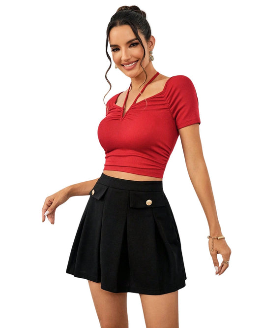 ADDYVERO Womens Summer Elegant & Casual & Daily & Dating & Work Loose A-Line Button Decor Mini Skirt Black