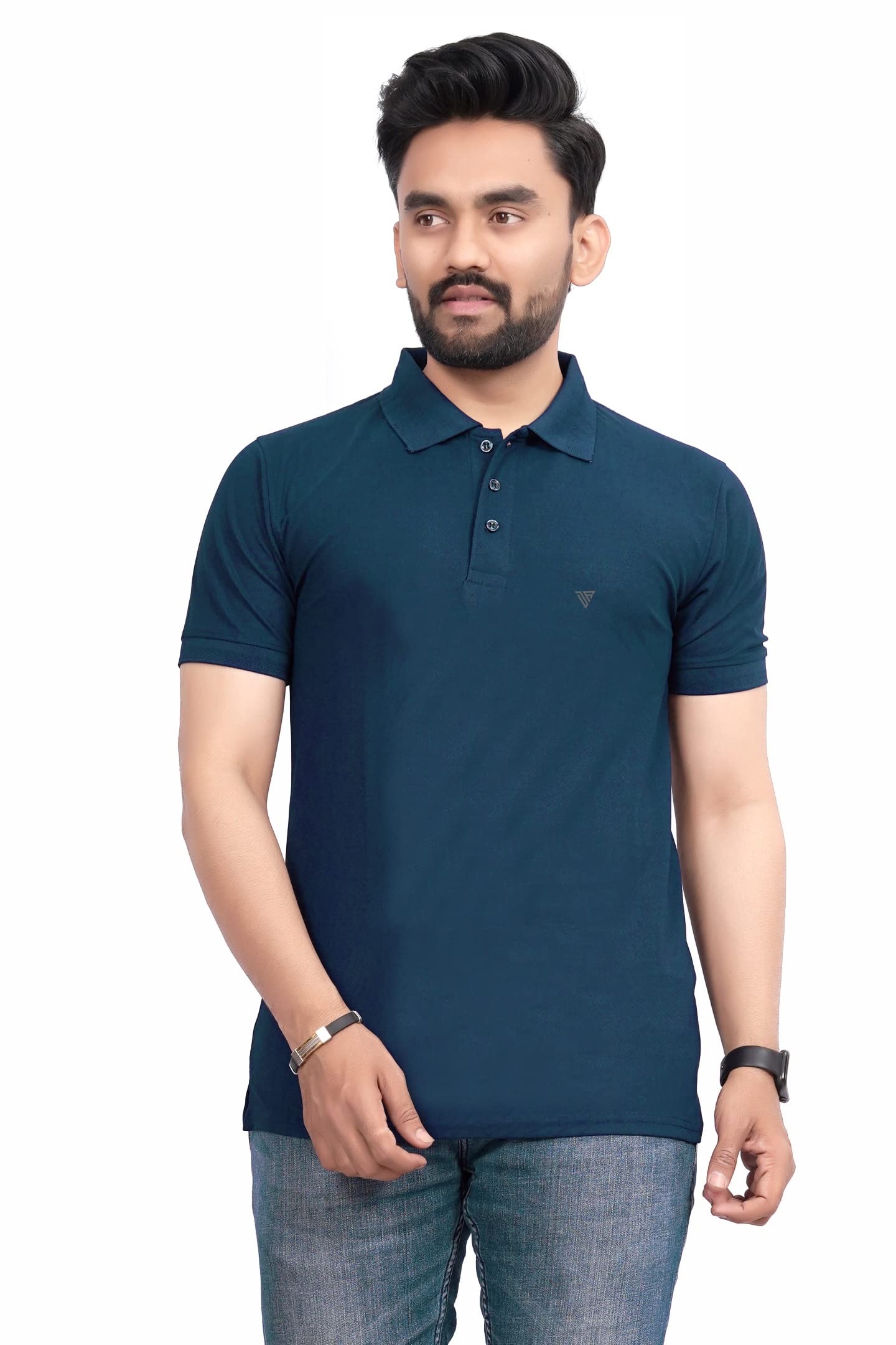 More & More MenS Solid Regular Fit Polo Airforce