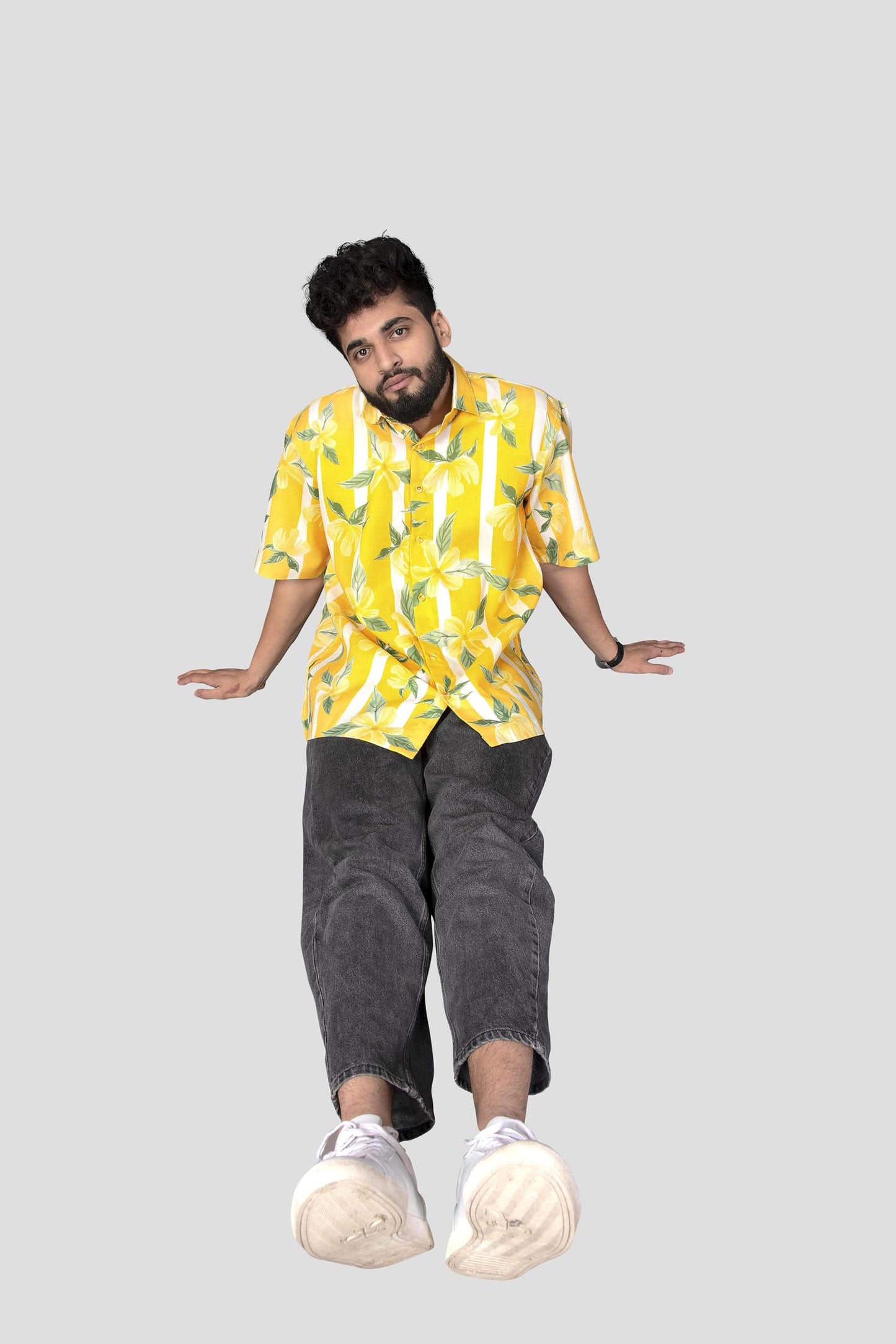 Brown Culture MenS Cotton Blend Floral Print Shirt With Spread Collared Half Sleeves Standard Length And Button Down Closure Ty